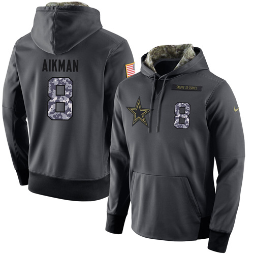 NFL Men's Nike Dallas Cowboys #8 Troy Aikman Stitched Black Anthracite Salute to Service Player Performance Hoodie